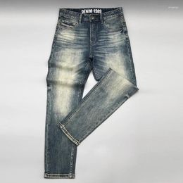 Men's Jeans Fashion Designer Men High Quality Retro Washed Blue Stretch Slim Fit Ripped Vintage Denim Pants Hombre