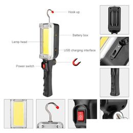 Flashlights Torches Work Light Portable Cob Battery Powered Working Lamp Lighting Tool Cam Jogging Car Repairing Workshop Drop Deliver Dhvqa