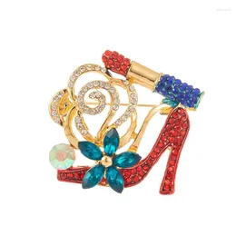 Brooches Luxury Crystal Red High Heels Shoe Brooch Vintage Rhinestone Flower Lipstick Pin For Women Party Jewellery