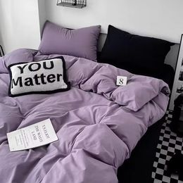 Purple Korean Bedding Set Black Bed Sheet Pillowcase Twin Full Queen Size Linen Adult Kid Simple Duvet Cover No Filling 240417