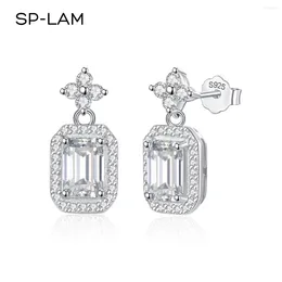 Dangle Earrings SP-LAM 0.6CT Emerald Cut Moissanite Drop Vintage Style Star Silver 925 Certificate Wedding Ear Rings For Women