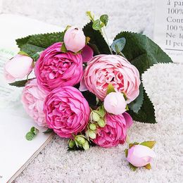 Decorative Flowers Prouddodiman Beautiful Rose Peony Artificial Silk Small Bouquet Flores Home Party Spring Wedding Decoration Fake Flower