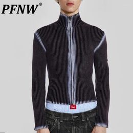 Men's Sweaters PFNW Sweater Male Knits Tie-dye High Street Sleeveless Pullovers Turtleneck Top Zipper Cardigan 2024 Autumn Winter 9C3482