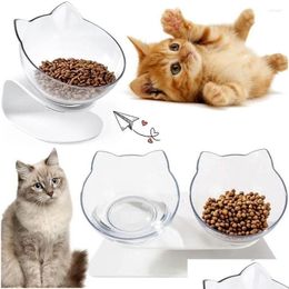 Cat Bowls Feeders Cat Bowls Feeders Double Transparent Dog Pet Non-Slip Raised Stand Single Water Feeder Puppy Elevated Feeding Food Dha79