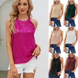 Womens T Shirts Fashion Sequin Tops Nightclub Party Wear Shiny For Women Sexy Y2k Top Casual Sleeveless Tshirt Woman Clothes Ropa Mujer