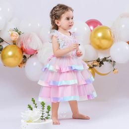 Girl Dresses FSMKTZ Flower Lace Cake Baby Dress For Girls Born Baptism 1st Birthday Tutu Party Kid Sequin Christening Evening Gown