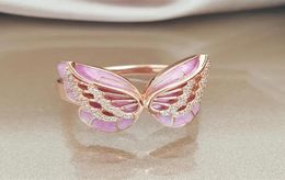 S1292 Fashion Jewely Butterfly Ring Exquisite Diamond Zircon Enamel Colored Butterfly Lady Ring9854266