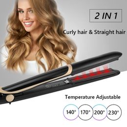 Infrared Hair Straightener Professional Ionic Ceramic Tourmaline Plates Ptc Fast Heating 2 In 1 Curler Keratin Flat Iron 240411