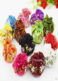 Fashion Hand Ribbon Embroidery Travel Jewelry Ball Chains Multi Pouch Drawstring Silk Storage Bags 50pcslot mix color shippi2648745