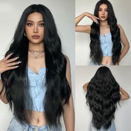 2024 High Quality 32 Inches Center Parting Long Wigs Hot Sale Black Big Wavy Hair Wholesale Europe America Fashion Hair Rose Net Curly Wig