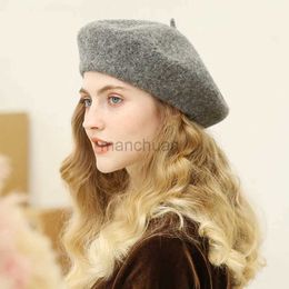 Berets Wool Thick Beret Hats Women Winter Artist French Beret Girls Solid Color Autumn Winter Women Flat Cap Hat Felt Berets d24417