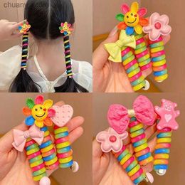 Hair Rubber Bands Childrens Kawaii ponytail elastic headband rubber headband binding ribbon telephone line hair accessories womens headband Y240417