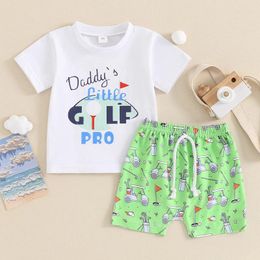 Clothing Sets Summer Born Baby Boys Letter Print Short Sleeve O-neck T-shirts Elastic Waist Shorts Holiday Beach Outfits