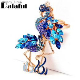 Keychains Lanyards Delicate Double Flamingo Bird Key Chains Rings Holder For Car Crystal Rhinestone Bag Pendant For Women Keyrings KeyChains K277 Y240417