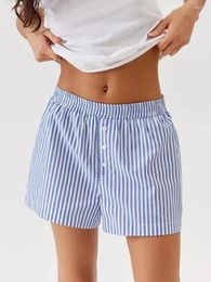 Women's Shorts Women Lounge Elastic Waist Stripe Plaid Summer Casual Pyjamas Loose Comfy Cosy Bottoms Streetwear Beach Daily Life