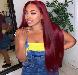 2020 New Burgundy Red Human Hair Wig 13x6 Deep Part Wig Glueless Preplucked with Baby Hair Silk Straight 99J Brazilian Remy Hair7165041