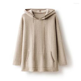 Women's Sweaters Autumn Leisure Pure Cashmere Hooded Sweater Solid Color Knitted Loose Sleeve Pullover