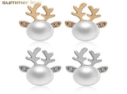 high quality reindeer pearl christmas earrings for kids women rhinestone inlay lovely stud earrings christmas Jewellery gift8218062