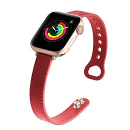 Slim Leather Band for Apple Watch Band 40mm 38mm 41mm 42mm 44mm 45mm 49mm Women, Top Grain Genuine Leather Strap Thin Watch Wristband for i Watch Series