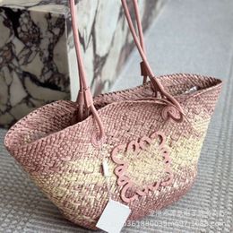 Totes Large Capacity Single Shoulder Grass Woven Gradient Blue Vacation Beach Bag