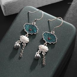Dangle Earrings Chinese Style Lotus Leaf Fashion Blue Ear Colour Hook Retro Tassel Exquisite Women's