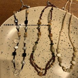 Pendant Necklaces Women's Classic Charm Jewellery Irregular Brown Beaded Necklace Fashion Jewelry Trendy Delicate Vintage Neck Chain