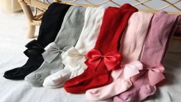 INS Baby girls ribbon Bows tight toddler kids vertical stripe knitted pantyhose christmas party dance leggings for children prince4782315