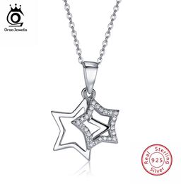 ORSA JEWELS 100 Real 925 Sterling Silver Pendants Necklaces Shiny Cubic Zircon Star Shape Women Fine Jewellery SN823682276