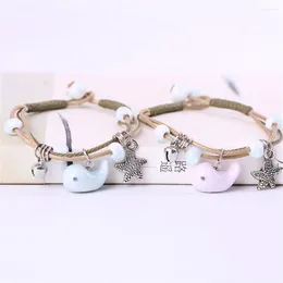 Charm Bracelets Korean Style Ceramic Ethnic Bead Cute Lovely Pendant Hand Woven Bracelet Rope Link Accessories For Men Women Jewelry Gift