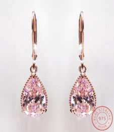 Big Vintage Earrings For Women Rose Gold Colour Stud Water droplets Stone Earring 925 Silve Fashion Jewellery XE0292433026