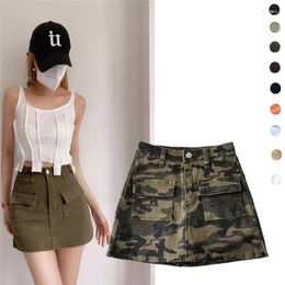 Skirts Denim Skirt Workwear With Pocket Short Women's High Waist Anti-Exposure All-Match Elastic Side Slit Bodycon Dress