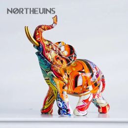 Resin Colorful Transfer Printed Elephant Figurines Modern Art Ornaments Animal Feng Shui Home Interior Office Decor Accessories 240318