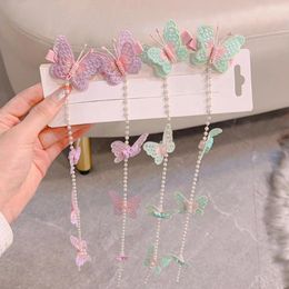 Hair Accessories Cloth Butterfly Tassel Clip Cute Colourful Children Barrette Ornaments Pearl Hanfu Hairpin Kids Gift