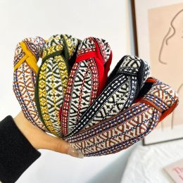 5PCS Women Bohemian Style Headband Female Top Bow Knotted Head Hoop Ladies Embroidery Tape Decorative Hair Hoop Accessories