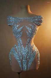 Stage Wear Sexy Evening Luxurious Silver Rhinestones Sleeveless Dress Female Birthday Celebrate Singer Outfit Xuelian