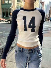 Women's T Shirts Raglan Tops Casual Long Sleeve Crew Neck Letter Print Slim Fit T-Shirts Streetwear