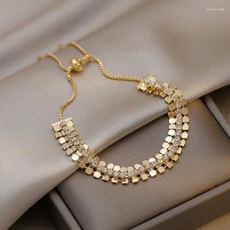 Charm Bracelets LOVOACC INS Fashion Gold Color Sequins Bracelet For Women Box Chain Bling Rhinestones Wide Chunky Elastic Accessories