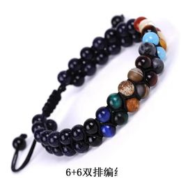 Beaded Strands Yoga Eight Planets Blue Sand Stone Beads Bracelet Men Natural Universe Solar 7 Chakra For Women Jewelrybeaded Drop Deli Dhz3I