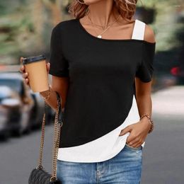 Women's Blouses Regular Fit Off-shoulder Top Stylish Skew Collar Summer Tops With Patchwork Color Loose For Streetwear