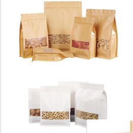 Packing Bags Wholesale Kraft Paper Bag Stand Up Storage Pouch Package With Window For Storing Snacks Tea Drop Delivery Office School B Dhorl