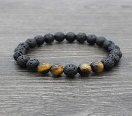 Lava Stone Beads Bracelets Natural Black Elastic Bracelet Volcanic Rock Beaded Hand Strings Yoga 7 Chakra men Bracelet2184106