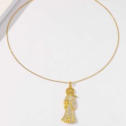 designer necklace Style Full Diamond Jesus Copper Plated True Gold Set with Zircon Stone Fashion Commuting Versatile Pendant Necklace