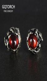 100 Pure 925 Sterling Silver Stud Earrings for Women Men Dragon Earrings Vintage Skeleton Gothic With Garnet Natural Stone 2103258465418