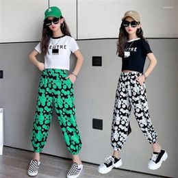 Clothing Sets Summer Children's Thin Korean Sports Suit Girls Letter O-Neck Cotton Short Sleeve Two-piece Set 13 14 Year Clothes