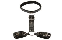 Faux Leather Fetish Handcuffs Neck and Wrist Restraints Cuffs BDSM Collar Extreme Bondage Gear Sex Shop Supplies Black Red BXA11905439893