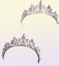 Bridal Wedding Crown Cute Pink Teardrop Crystal Crowns Women Rhinestone Pageant Tiara Diadem Hair Ornament Women Accessories9374089