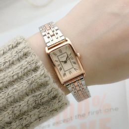 Wristwatches Women Quartz Watch Luxury Fashion Square Sliver Case Band Roman Numerals Dial Female Watches Niche Ladies Dress Wristwatch