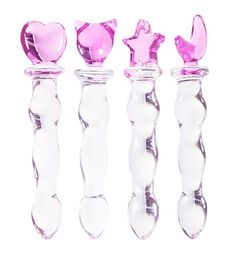 JY Pink Heart Glass Sex Toys Dildo for Women Large Crystal Masturbator Female Vaginal Anal Stimulation Pleasure Wand6203541