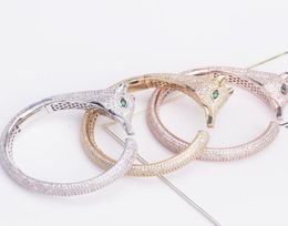 Newcome Fashion Brand Jewellery Lady Brass Full Diamond Green Eyes Fox 18K Gold Wedding Engagement Open Bangle Bracelets 3 Color62222356086