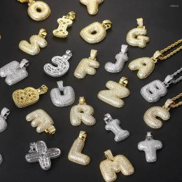 Necklaces Pendant Necklaces HipHop Bubble 26 Letter Alphabet Name Initials Iced Out CZ Necklace Stainless Steel Chain Rapper Punk Jewellery OH